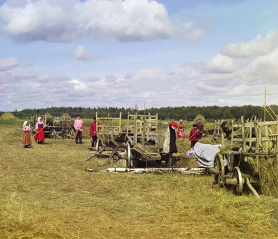 Peasants making hay, near rest time, Russian Empire by Sergey Prokudin Gorsky
